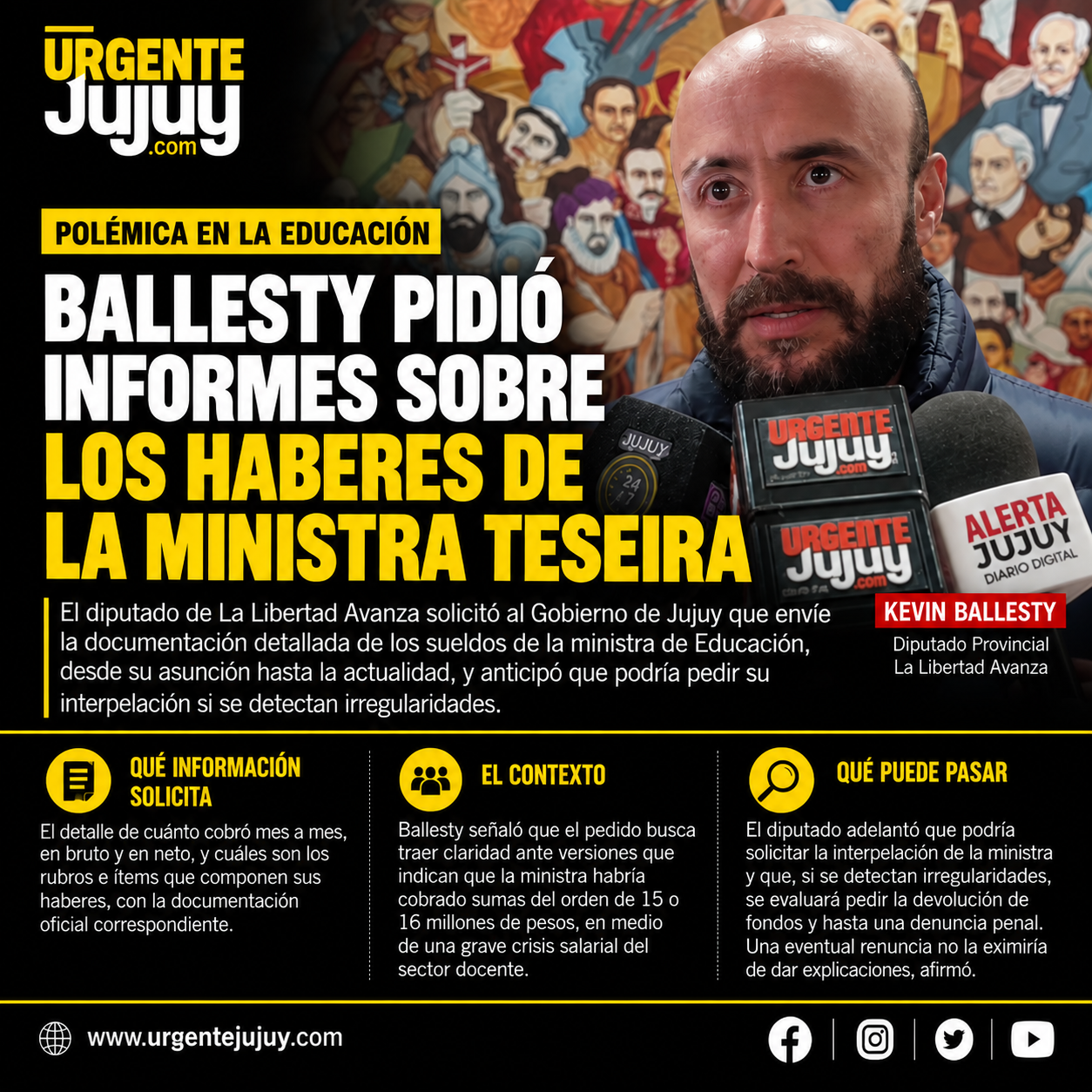 Ballesty pidió informes sobre los haberes de la ministra de Educación y anticipó que podría solicitar su interpelación